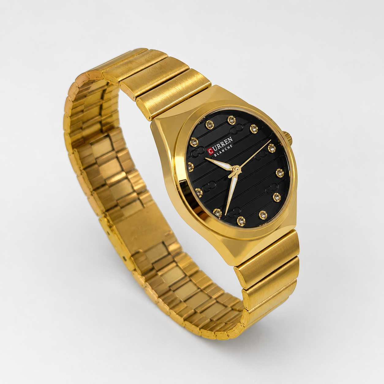 Reloj Curren para dama 9110-6 Metal dorado con esfera negra-2