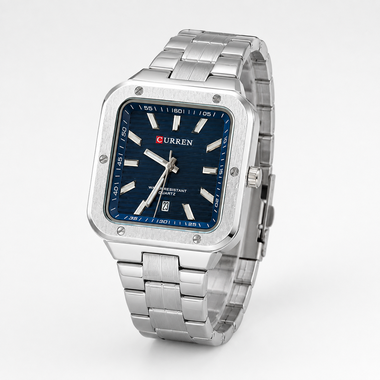 Reloj Curren para caballero 8479-2 Metal plateado con esfera azul-1