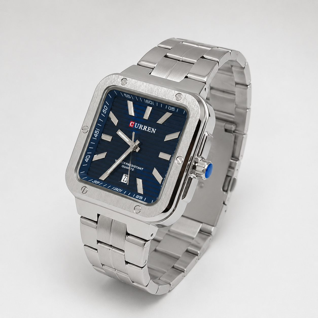 Reloj Curren para caballero 8479-2 Metal plateado con esfera azul-2