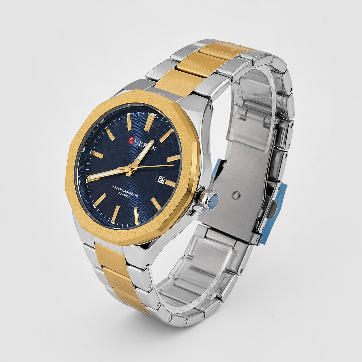 Reloj Curren para caballero 8477-3 Metal bicolor plateado y dorado con esfera azul-2