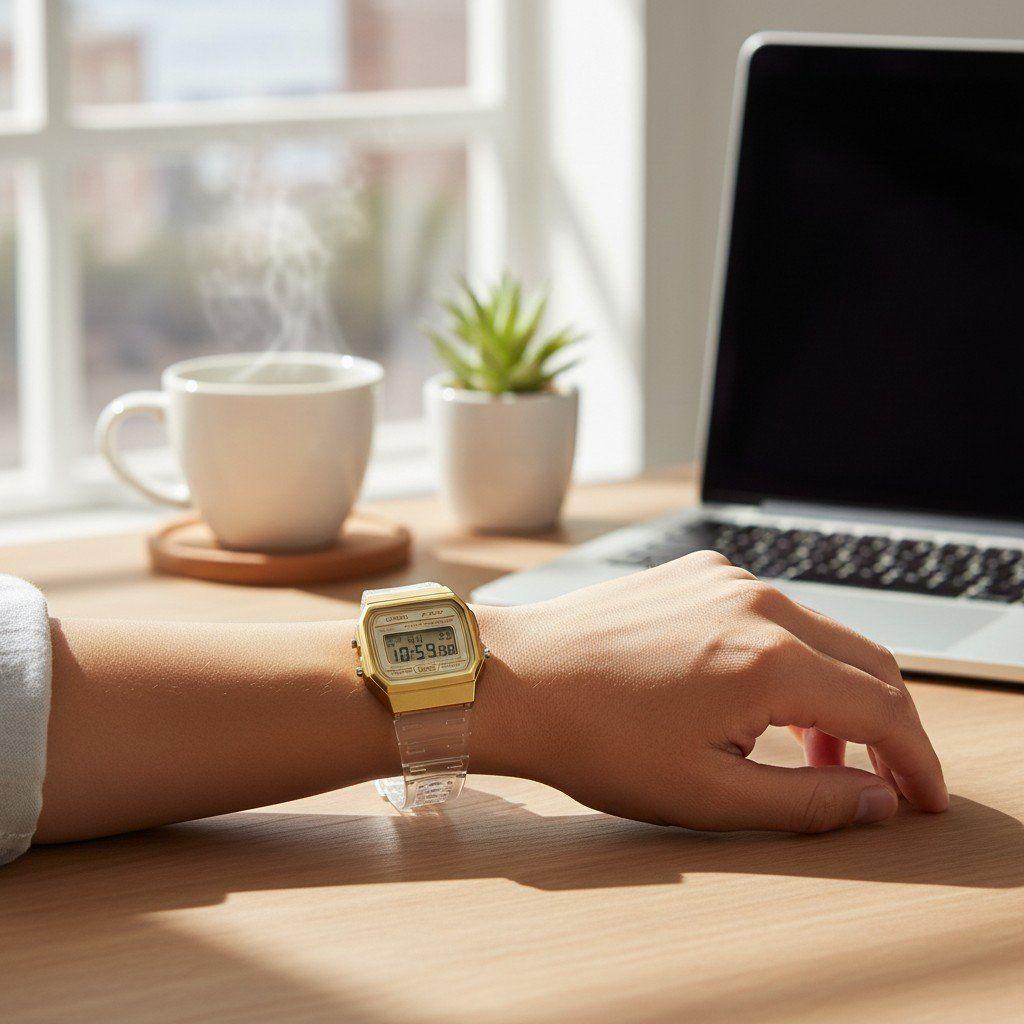 Reloj de pulsera Casio dama F-91WS-7A2 marcos dorado-3