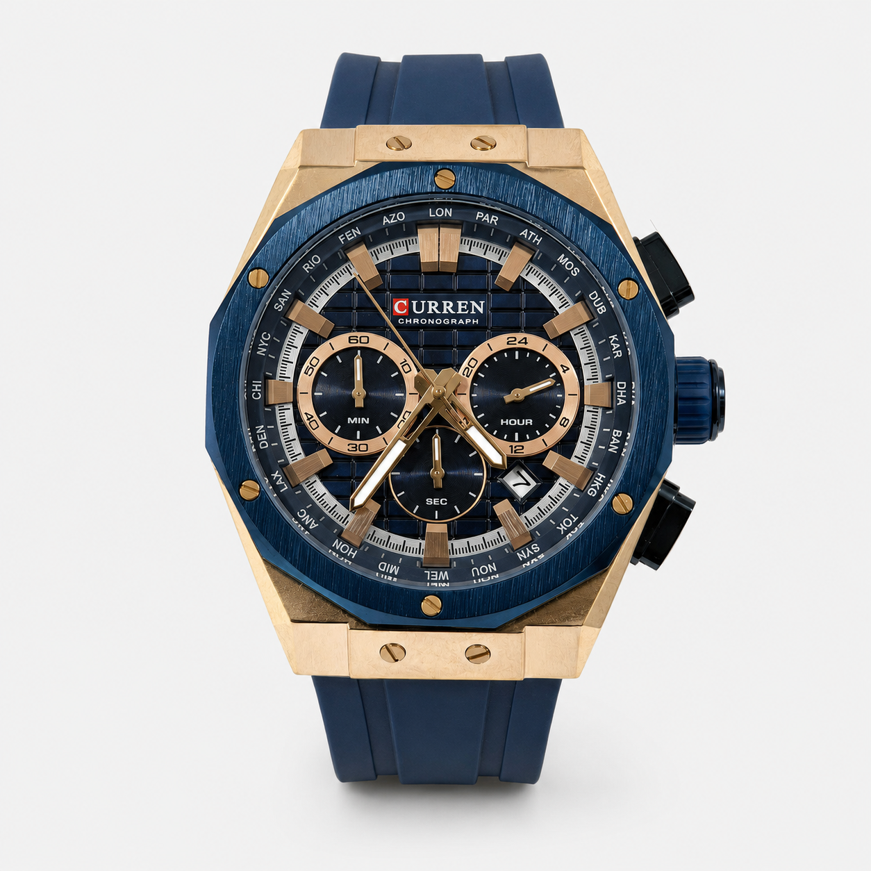 Reloj Curren para caballero 8464-4 Resina azul oscuro con detalles cobre-0