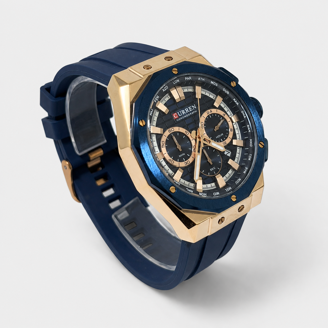 Reloj Curren para caballero 8464-4 Resina azul oscuro con detalles cobre-2