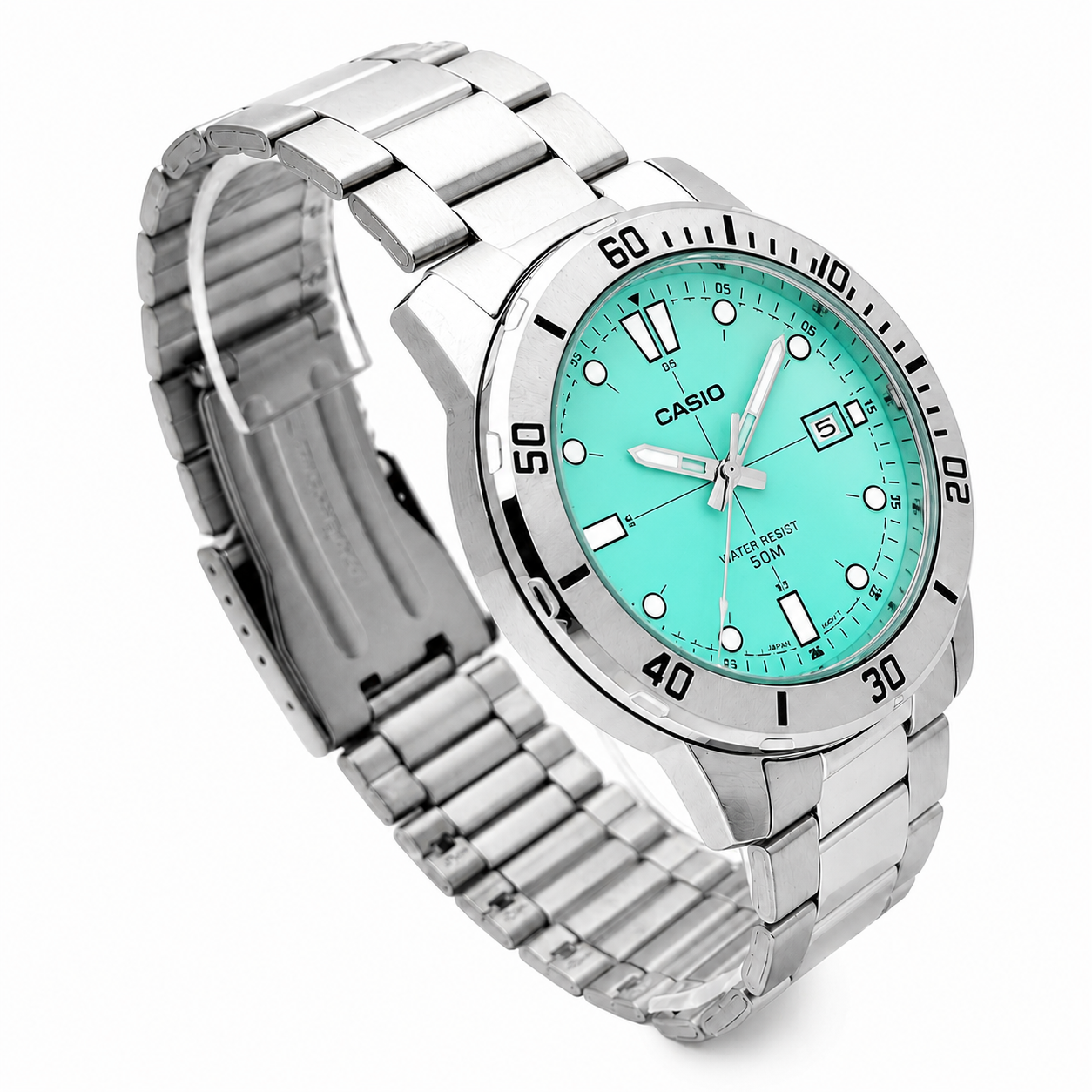 Reloj Casio caballero MTP-VD01D-3E1V correa acero inoxidable fondo menta-2