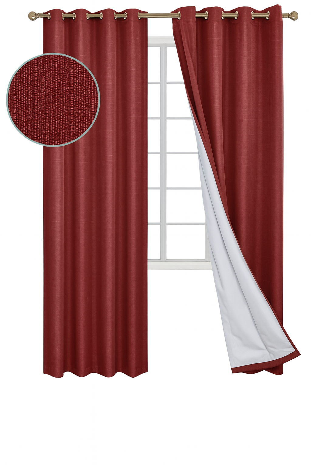 2 Cortinas Blackout Engomadas de Lino 140x220 cm Color Burdeo-2