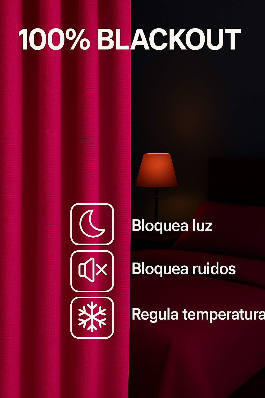 2 Cortinas Blackout Engomadas de Lino 140x220 cm Color Fucsia -4