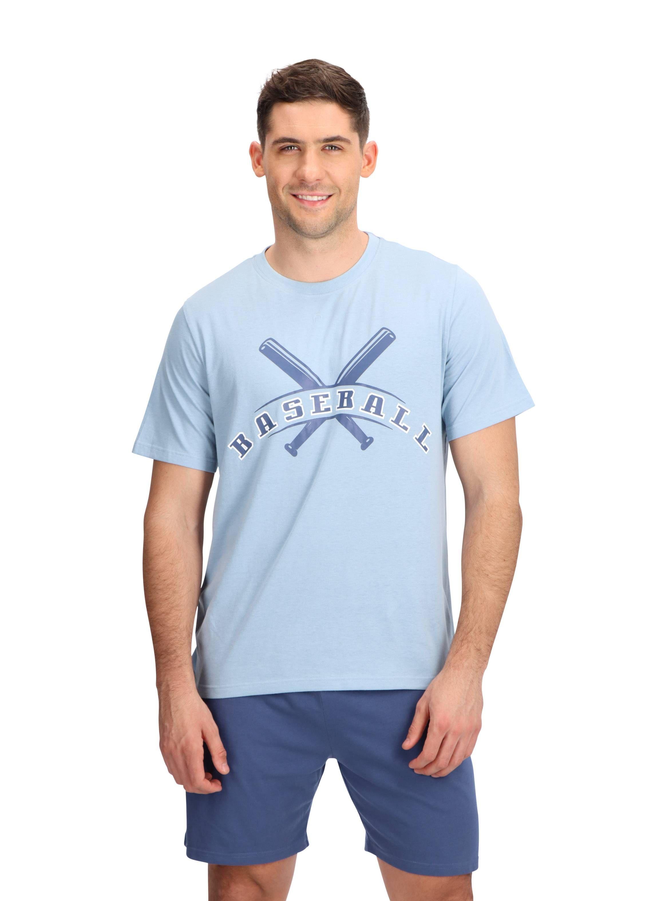 Pijama Corto Algodón Celeste Mota-0