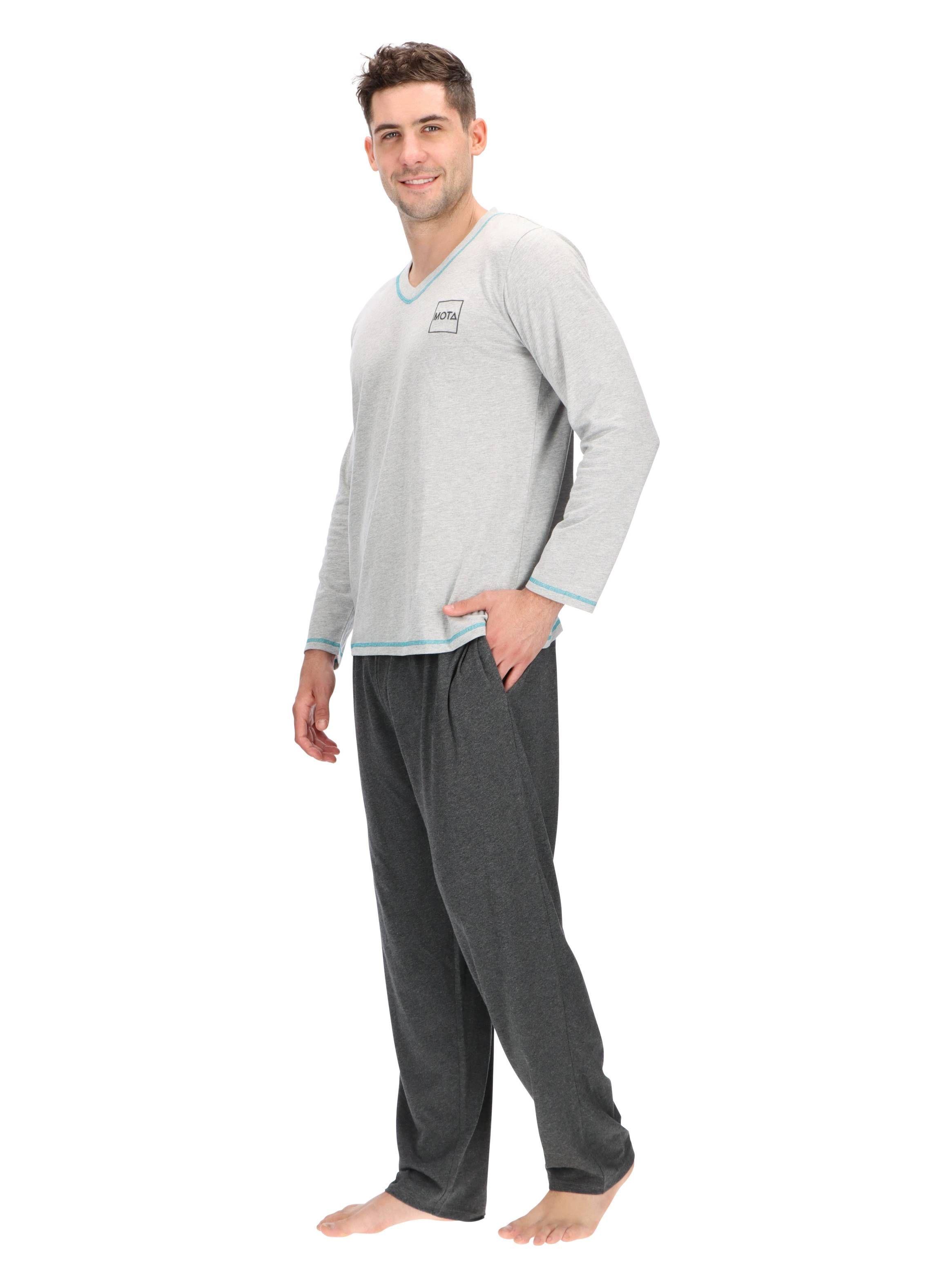 Pijama Largo Algodón Gris Melange Mota -1