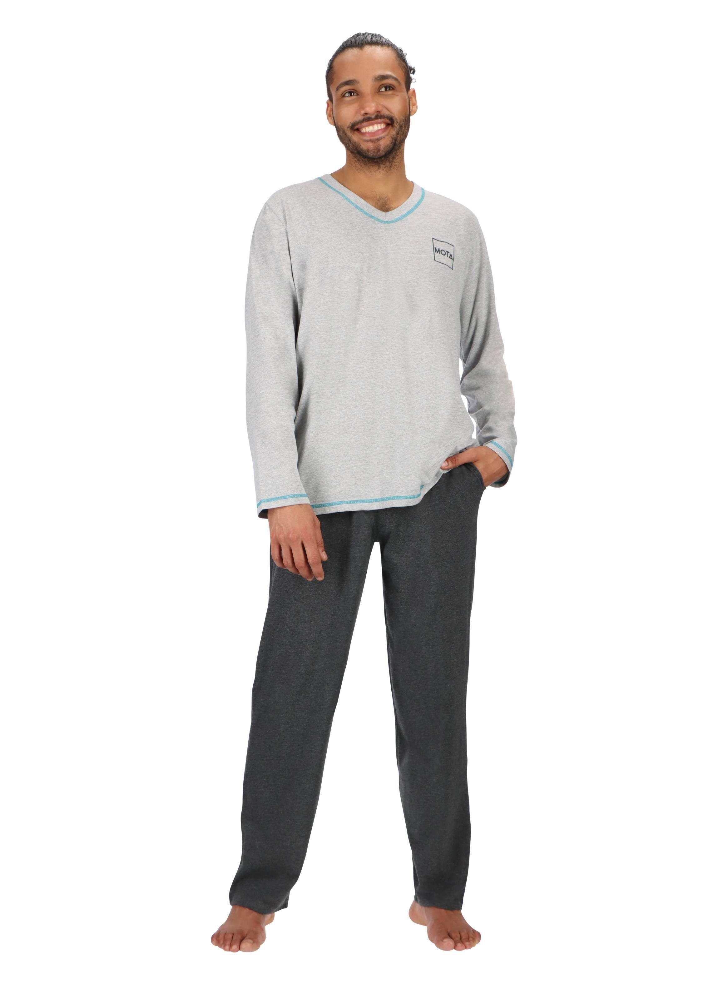 Pijama Largo Algodón Gris Melange Mota -3