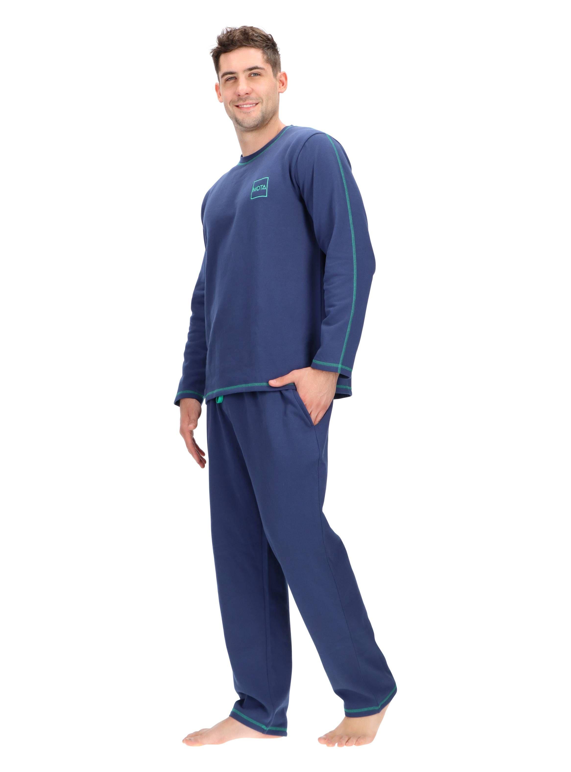 Pijama largo algodón Mota Azul-3