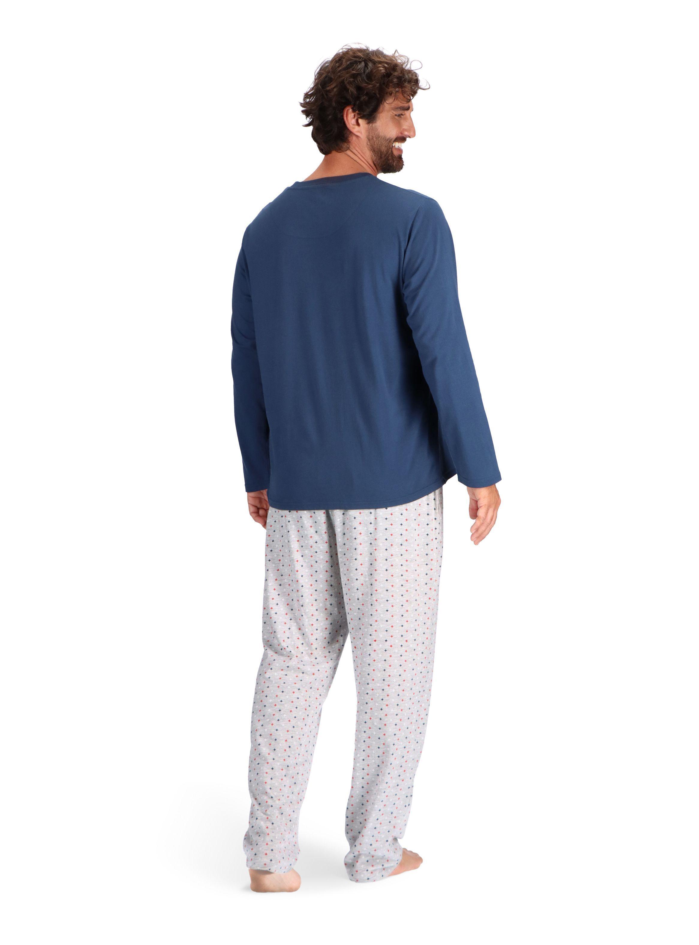 Pijama Largo Algodón Azul con amarra Ajustable Mota-2