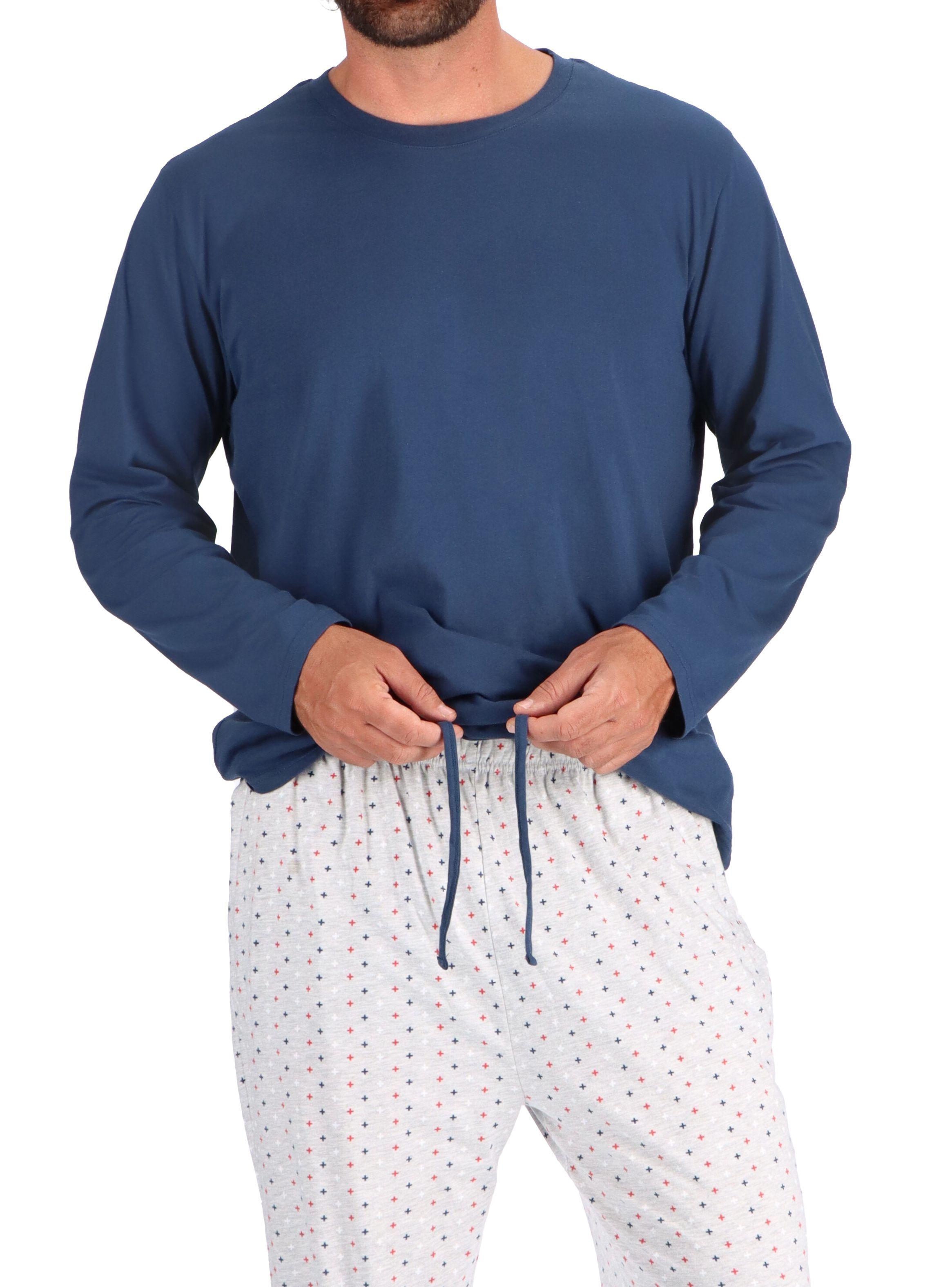 Pijama Largo Algodón Azul con amarra Ajustable Mota-3