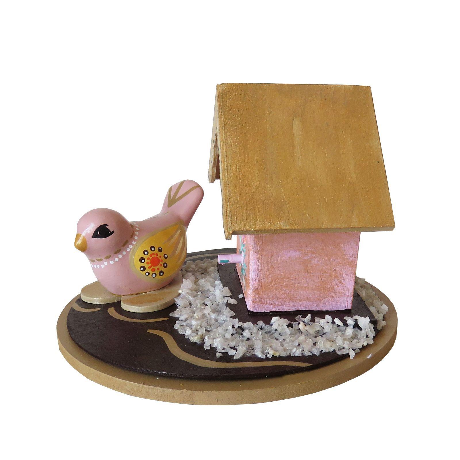 Casa pajarito rosa decorativa-2