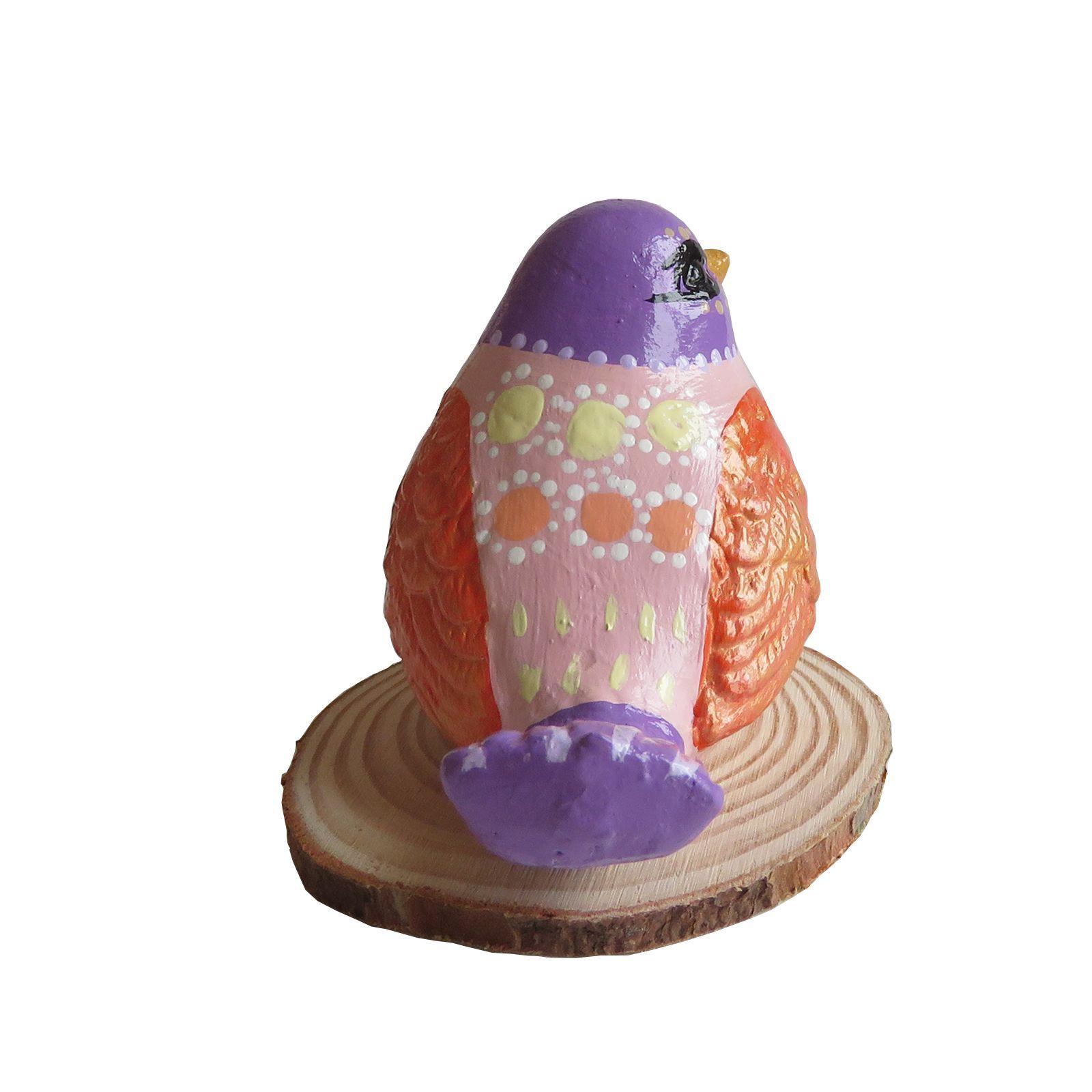 Pájaro decorativo de cerámica en base de madera-3