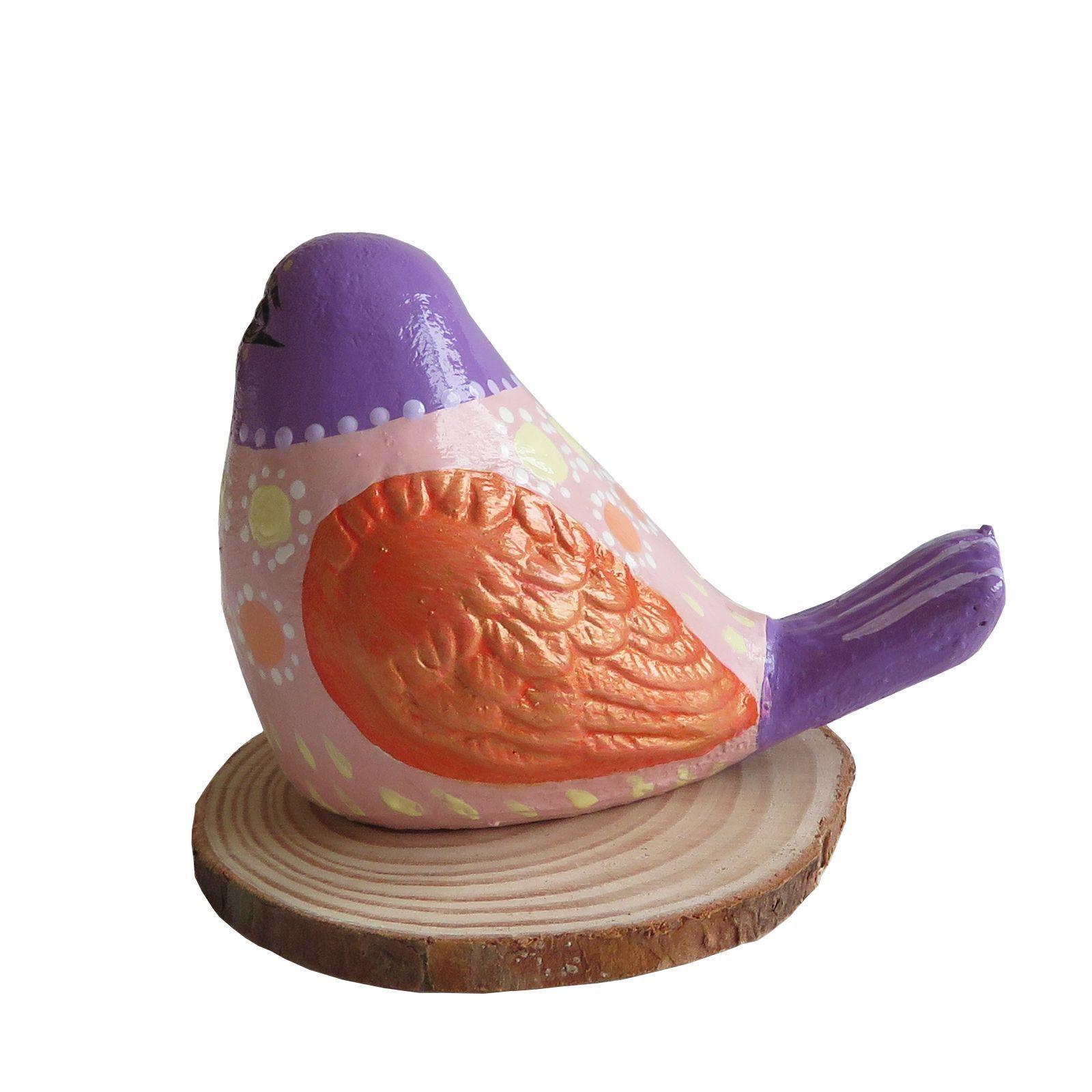 Pájaro decorativo de cerámica en base de madera-2
