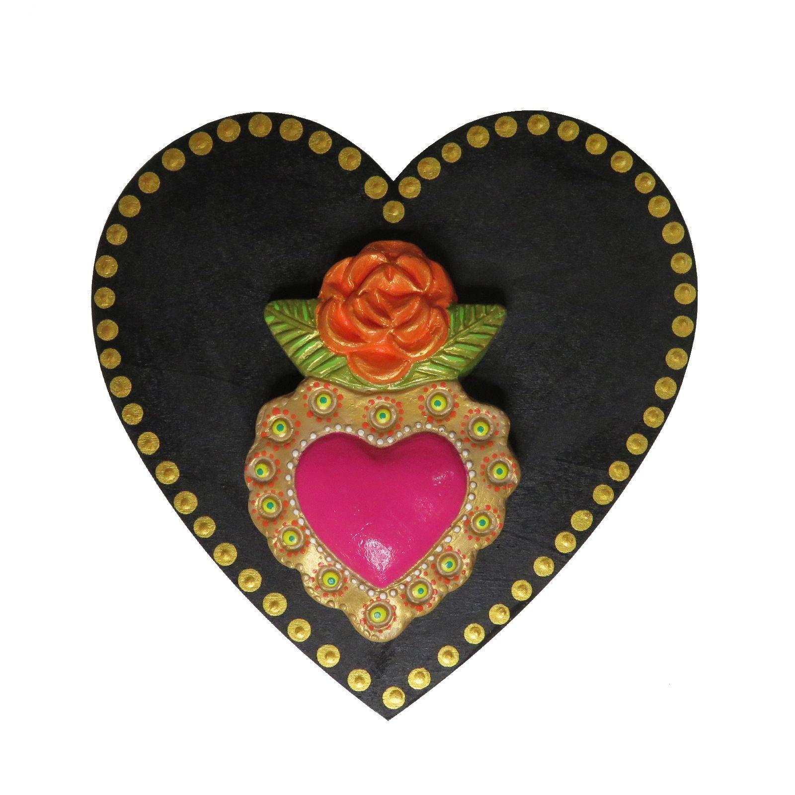 Cuadro corazón café flor-0