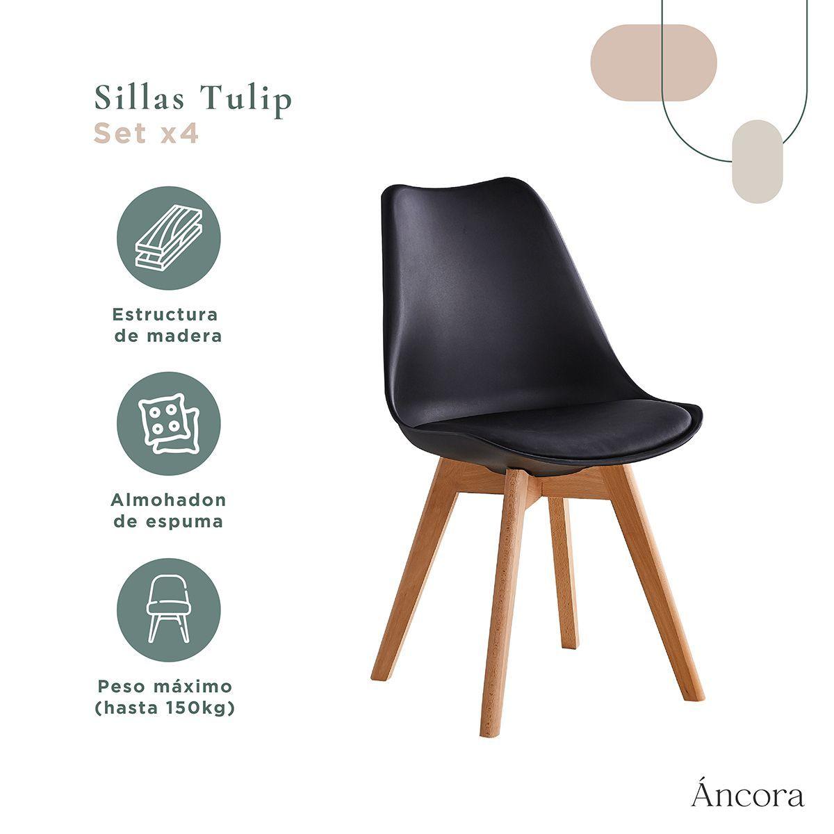 Set x4 Sillas de Comedor Tulip Acolchadas Negras-5