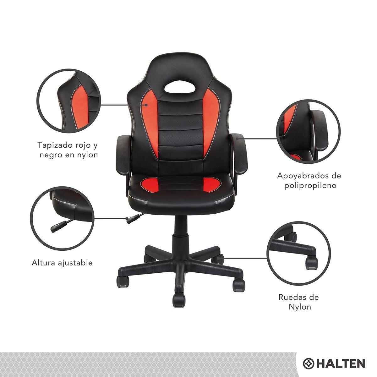 Silla de Escritorio Gamer Halten Negra y Roja-6