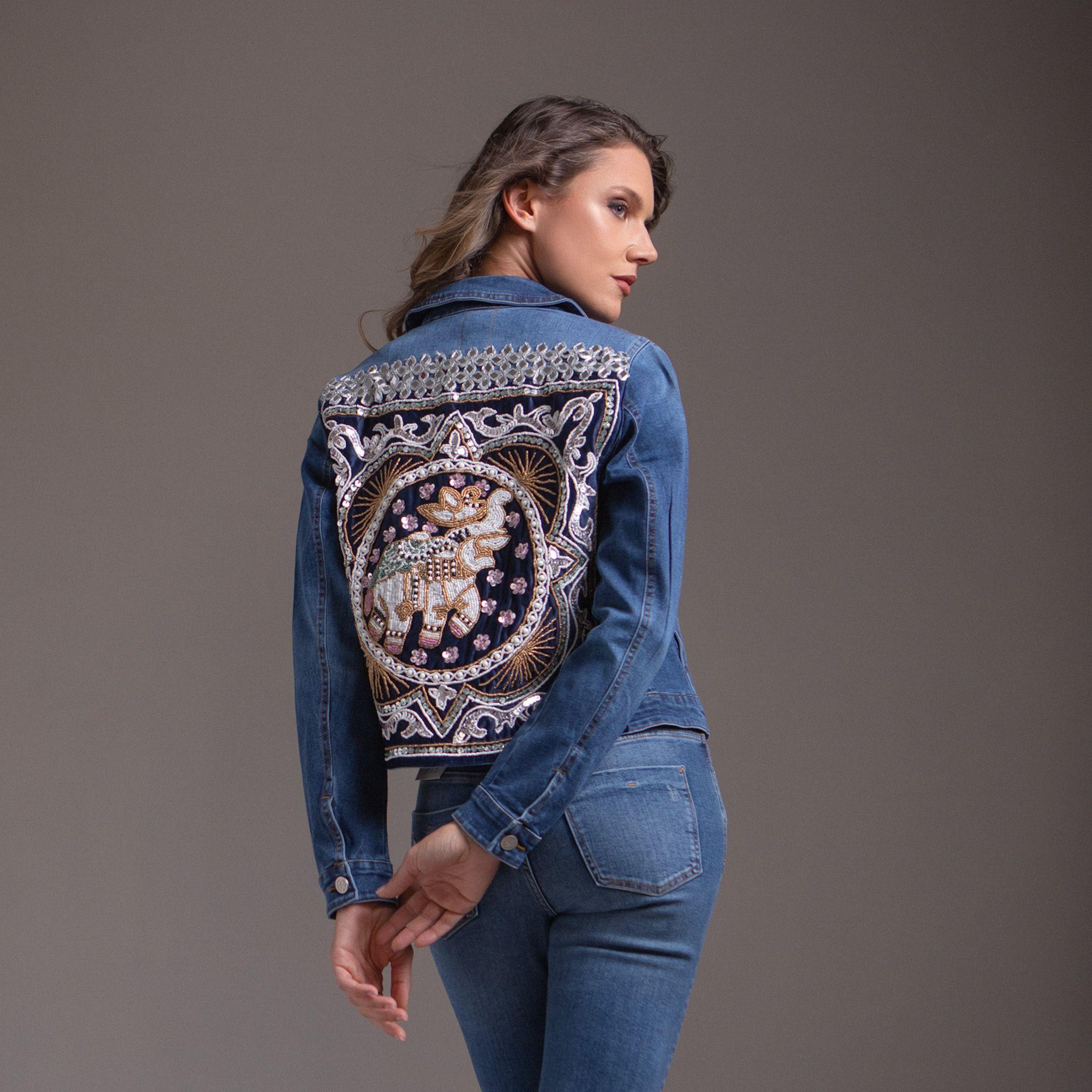 Chaqueta Elefante Denim Mezclilla Azul Bordada-0
