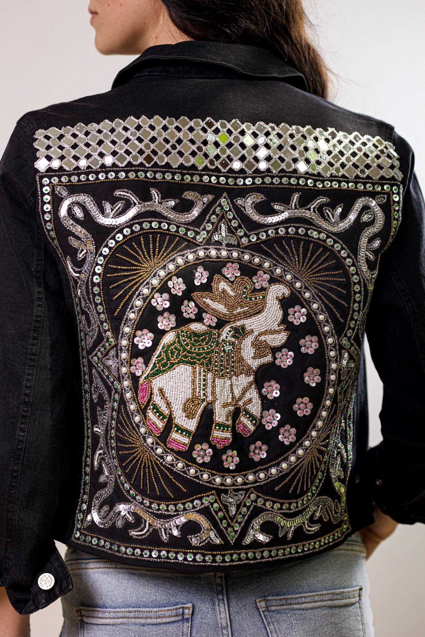 Chaqueta Elefante Denim Mezclilla Negra Bordada-0