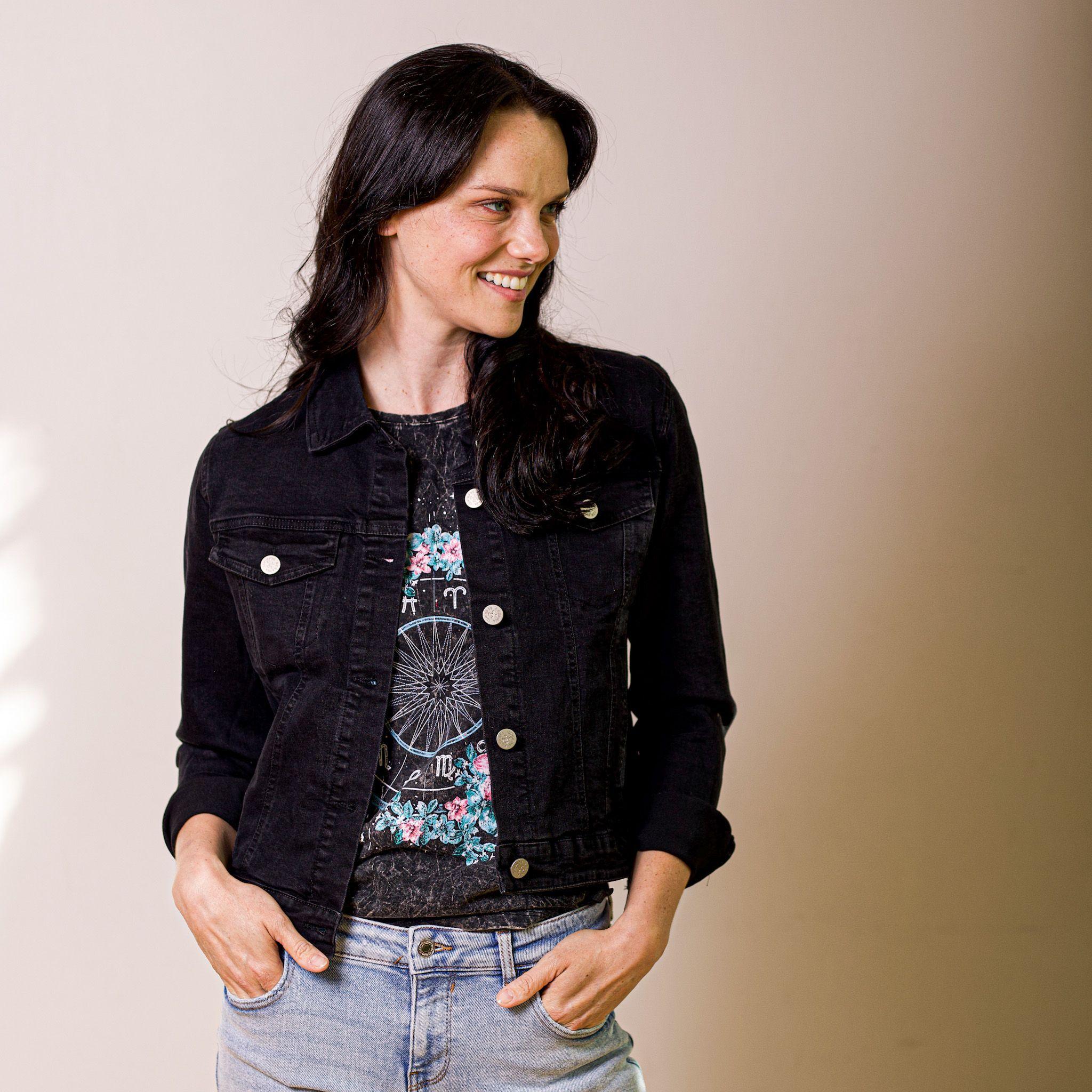 Chaqueta Elefante Denim Mezclilla Negra Bordada-1