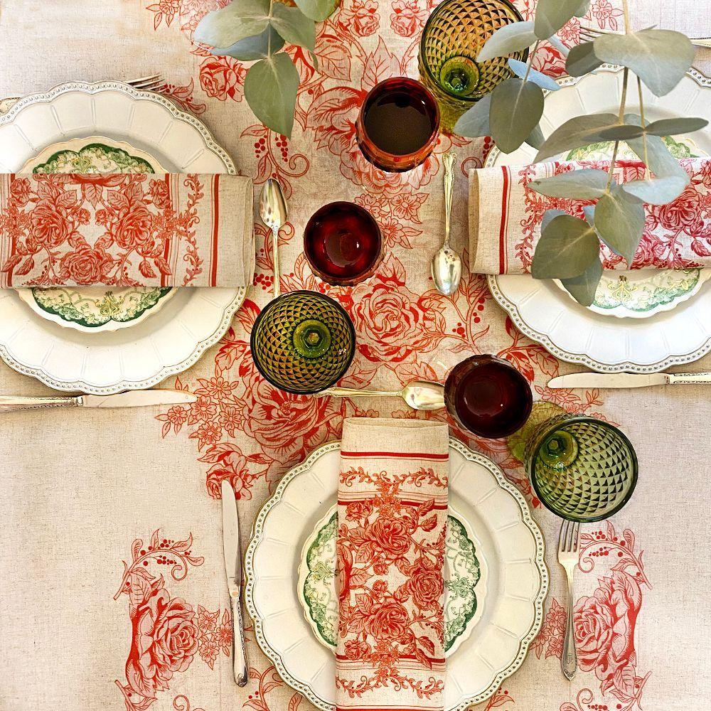 Mantel Toile Rojo - 180 x 300 - Lino Poliester (8 puestos)-5