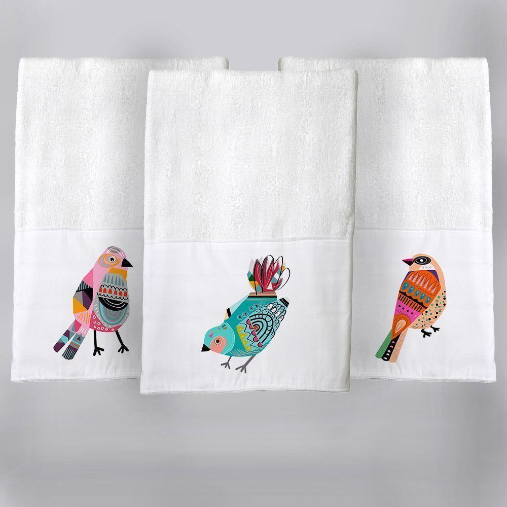 Juego de Toallas de visita Pájaros Colores-2