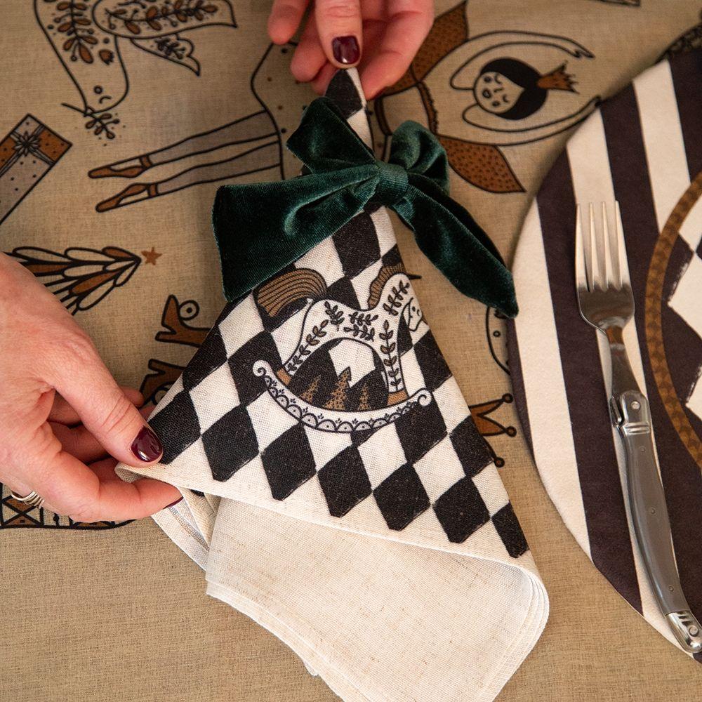 Set 4 Servilletas Cascanueces Rombo - Lino Poliestser - 44 x 44 cm.-2