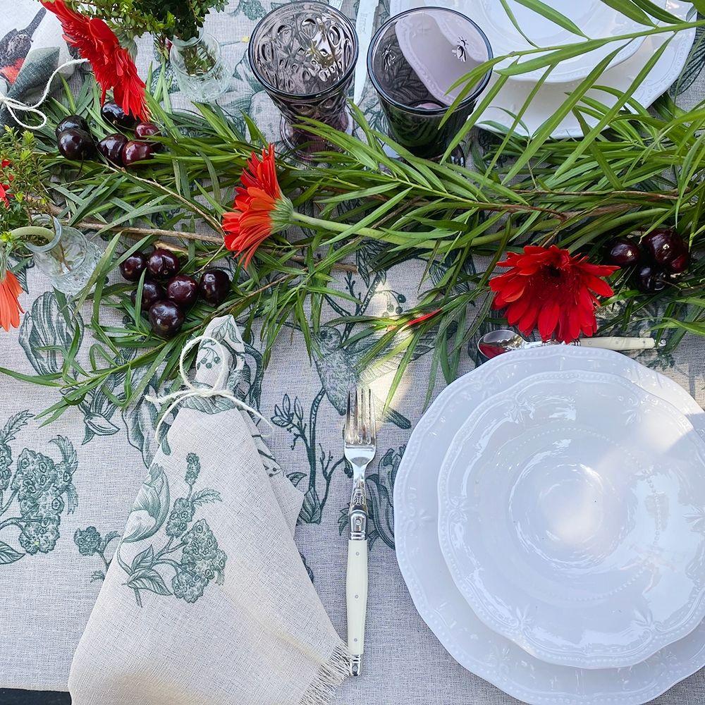 Set 4 Servilletas Colibri Verde - Organza Gris - 45 x 45 cm.-2