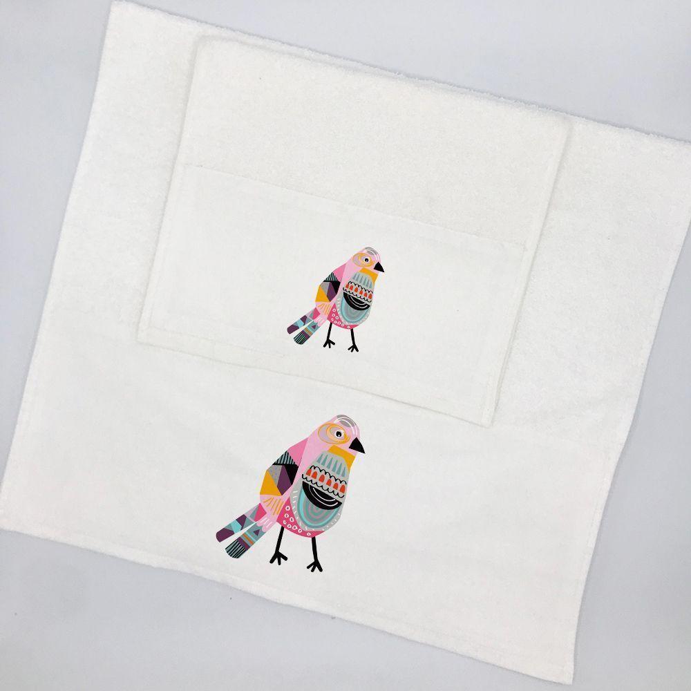Juego de Toallas mano y visita Pajaros Colores Rosado-2