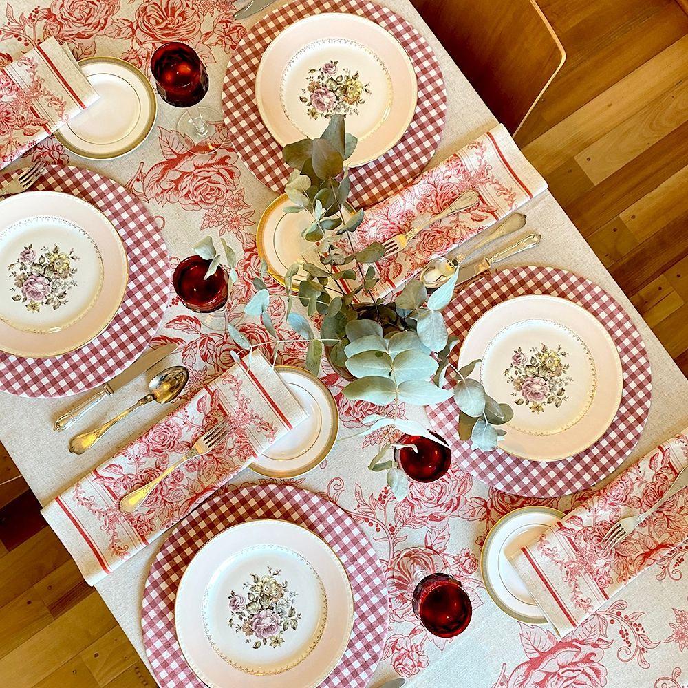 Mantel Toile Rojo - 180 x 350 - Lino Poliester (10 a 12 puestos)-3