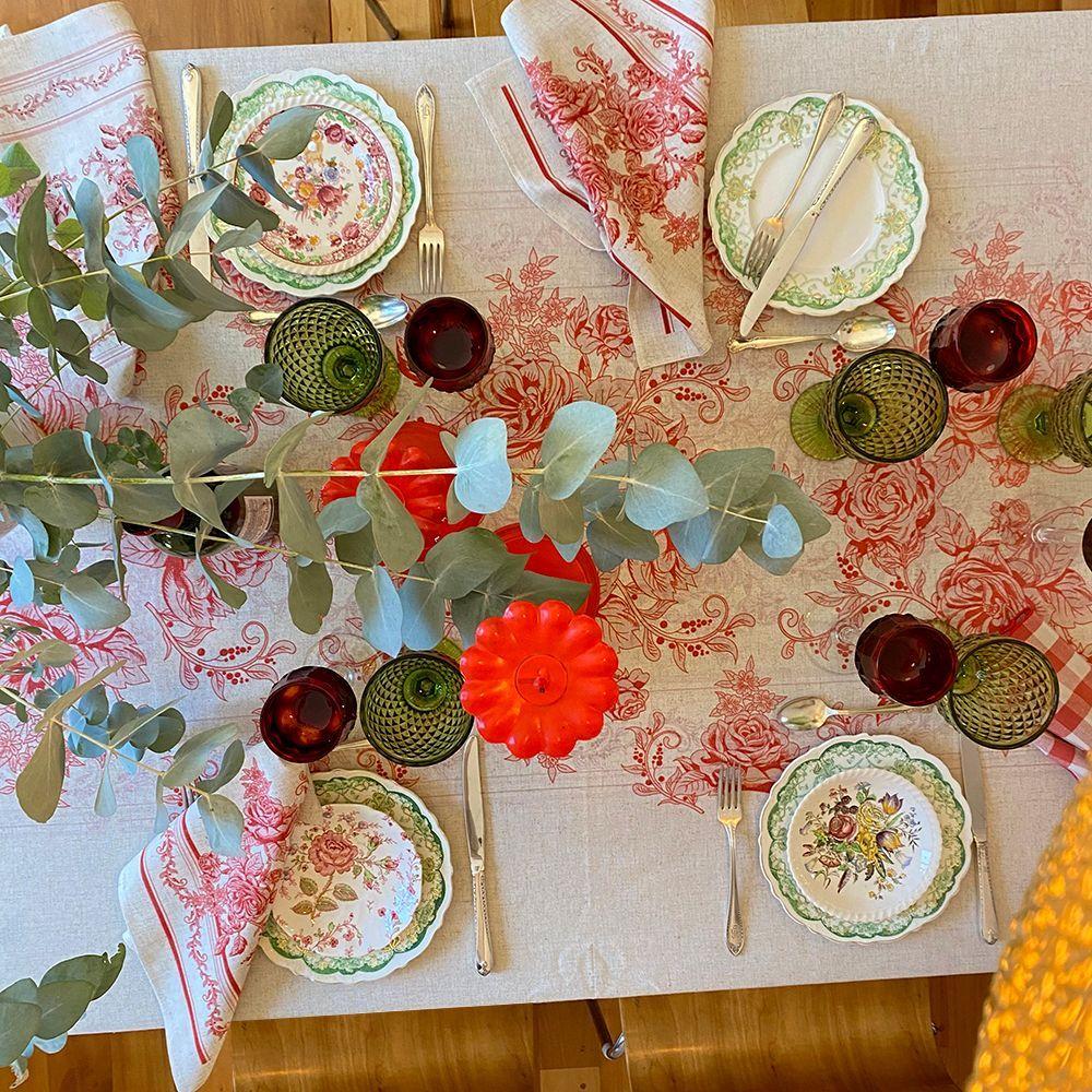 Mantel Toile Rojo - 180 x 350 - Lino Poliester (10 a 12 puestos)-4