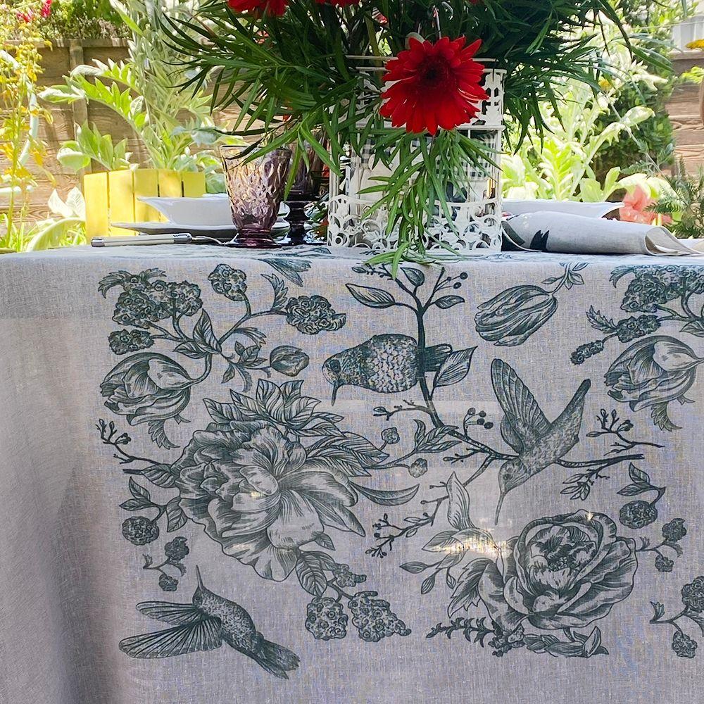 Mantel Colibri Verde - 180 x 300 - Organza Gris (8 puestos)-0