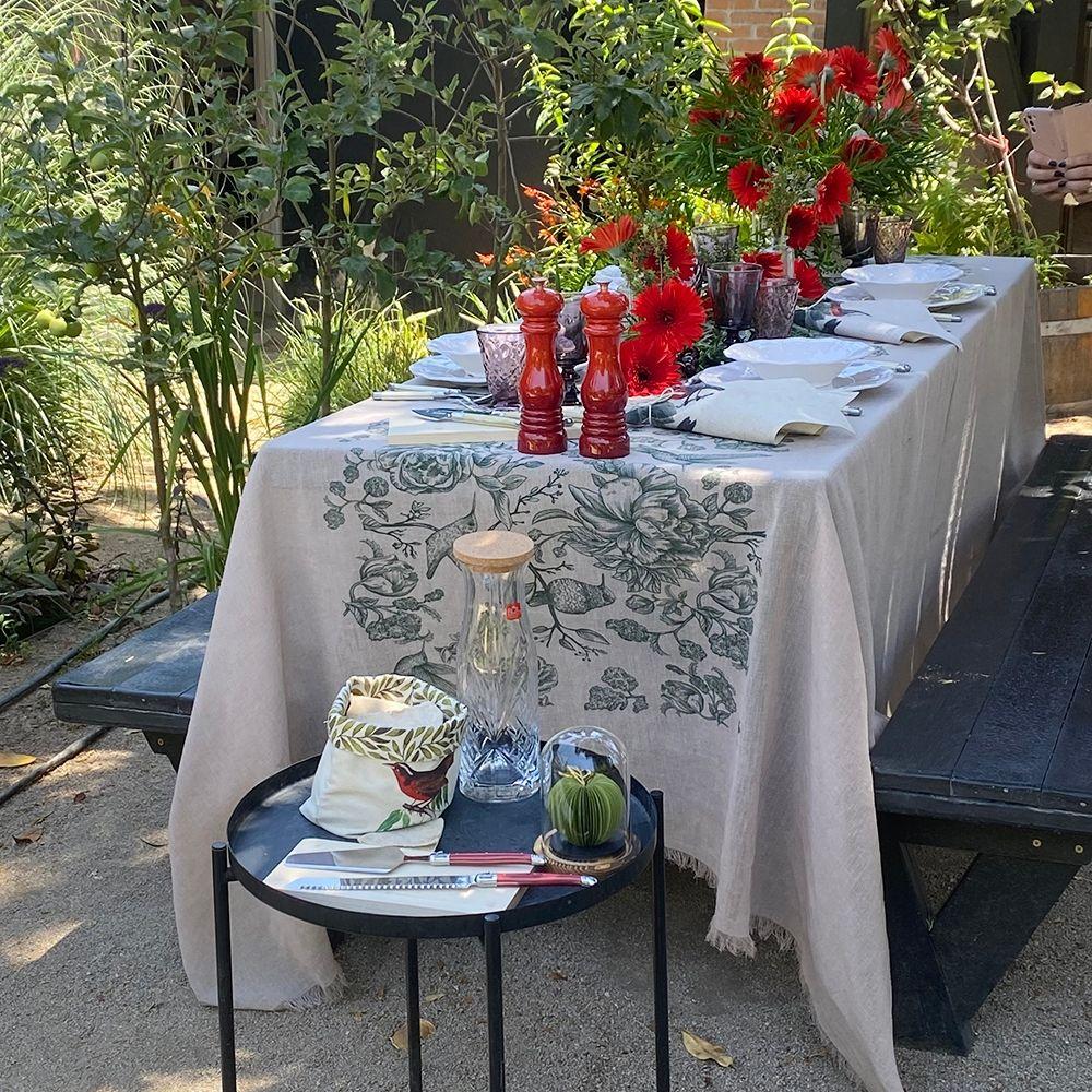 Mantel Colibri Verde - 180 x 300 - Organza Gris (8 puestos)-1