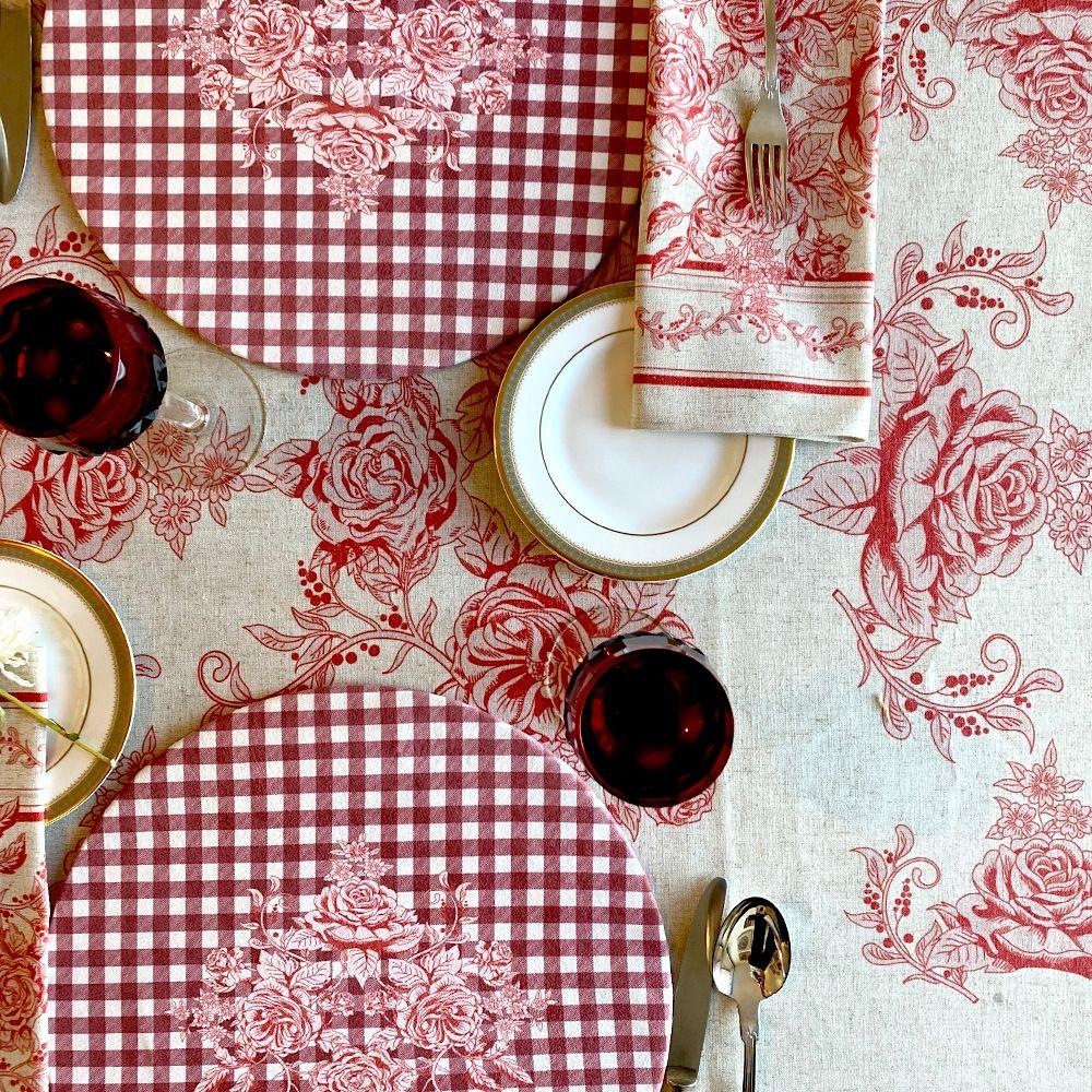 Mantel Toile Rojo - 200 cm. diametro - Lino Poliester (6 - 8  puestos)-2