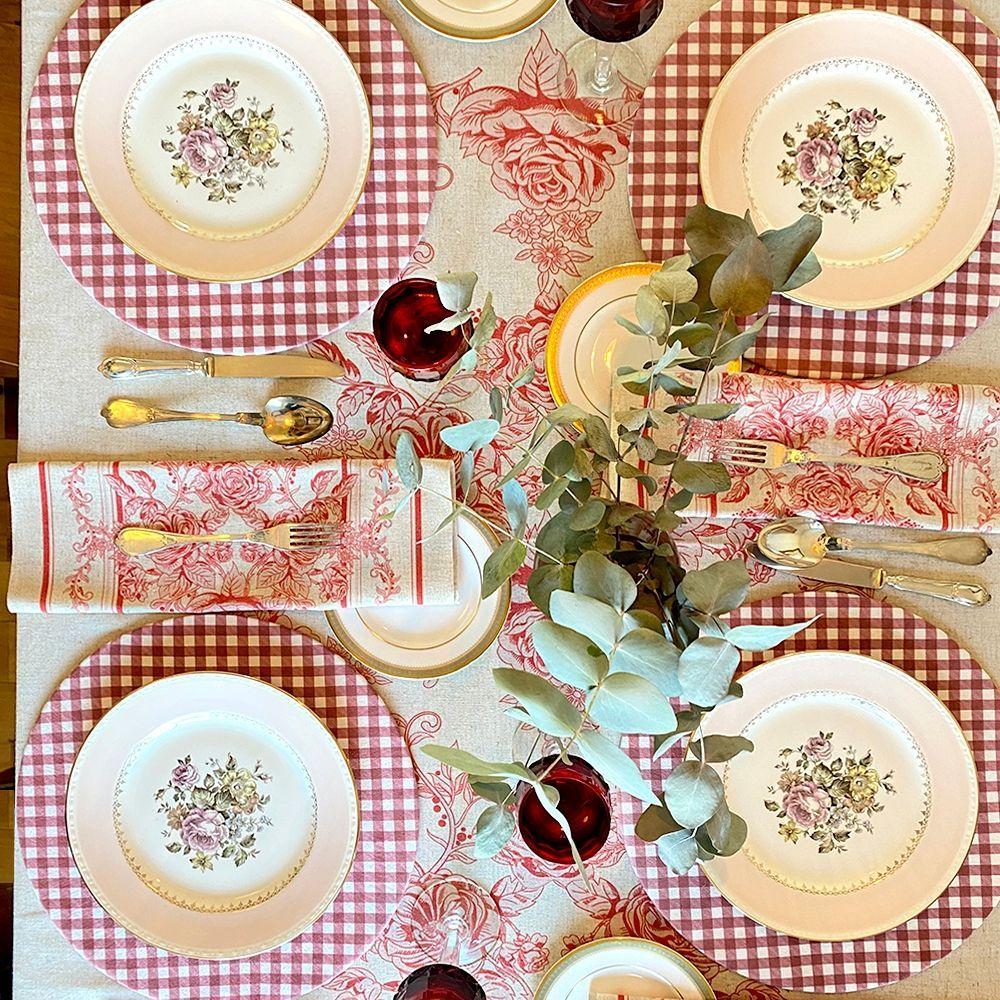 Mantel Toile Rojo - 200 cm. diametro - Lino Poliester (6 - 8  puestos)-3