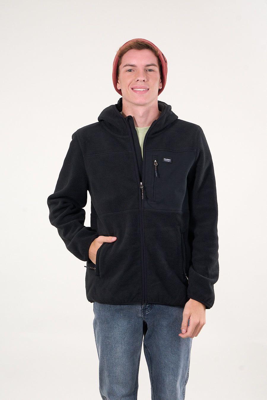 Poleron Micropolar Full Zipper y gorro Negro wi8306 Polemic-2
