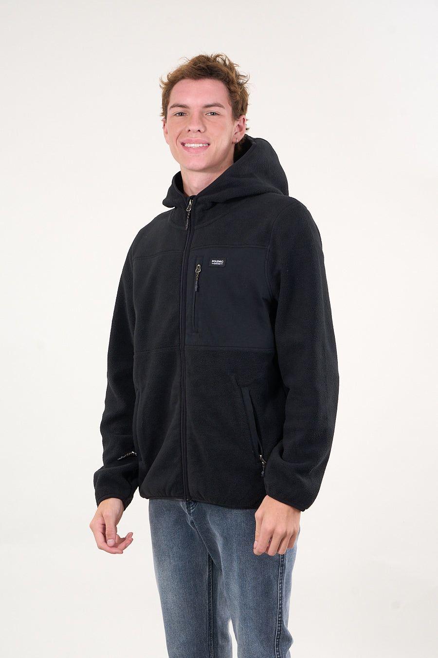 Poleron Micropolar Full Zipper y gorro Negro wi8306 Polemic-3