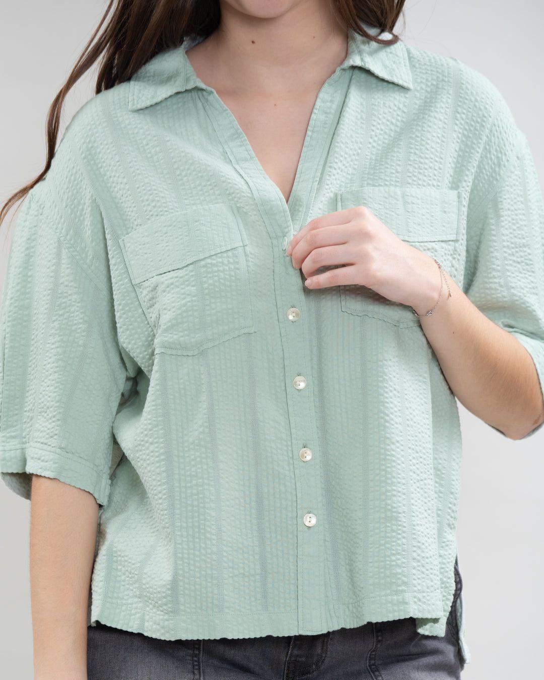 Blusa Mujer cuello camisero Verde Polemic-2