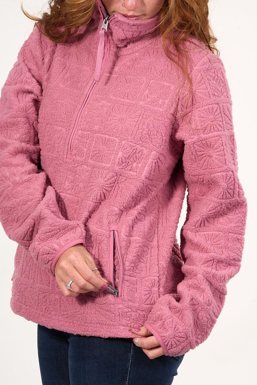 Poleron sherpa hot print medio cierre Rosa mujer Polemic-3