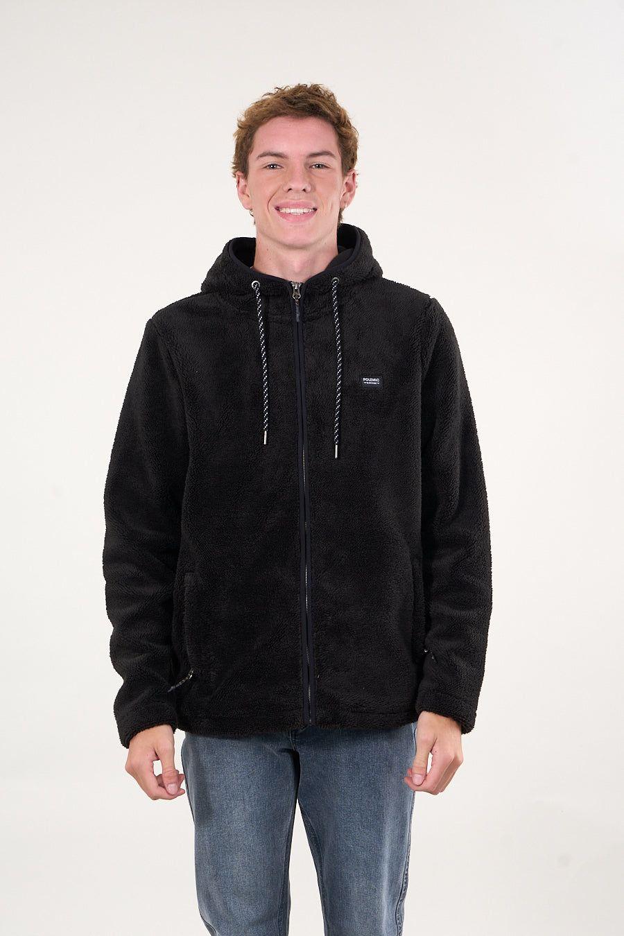 Poleron Bonded Shaggy con gorro Negro wi8301 Polemic-0