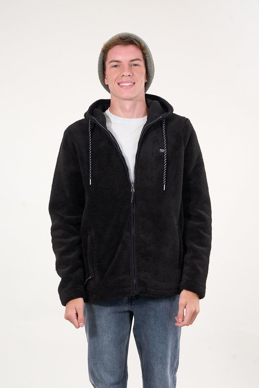 Poleron Bonded Shaggy con gorro Negro wi8301 Polemic-2