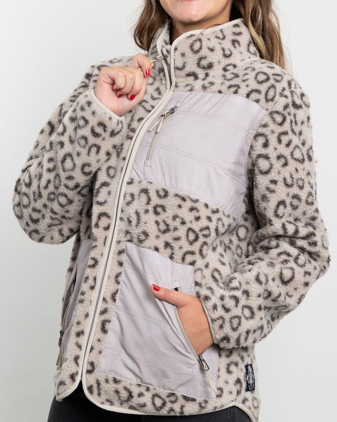 Poleron mujer Polar estampado Sherpa full cierre Beige Polemic-2