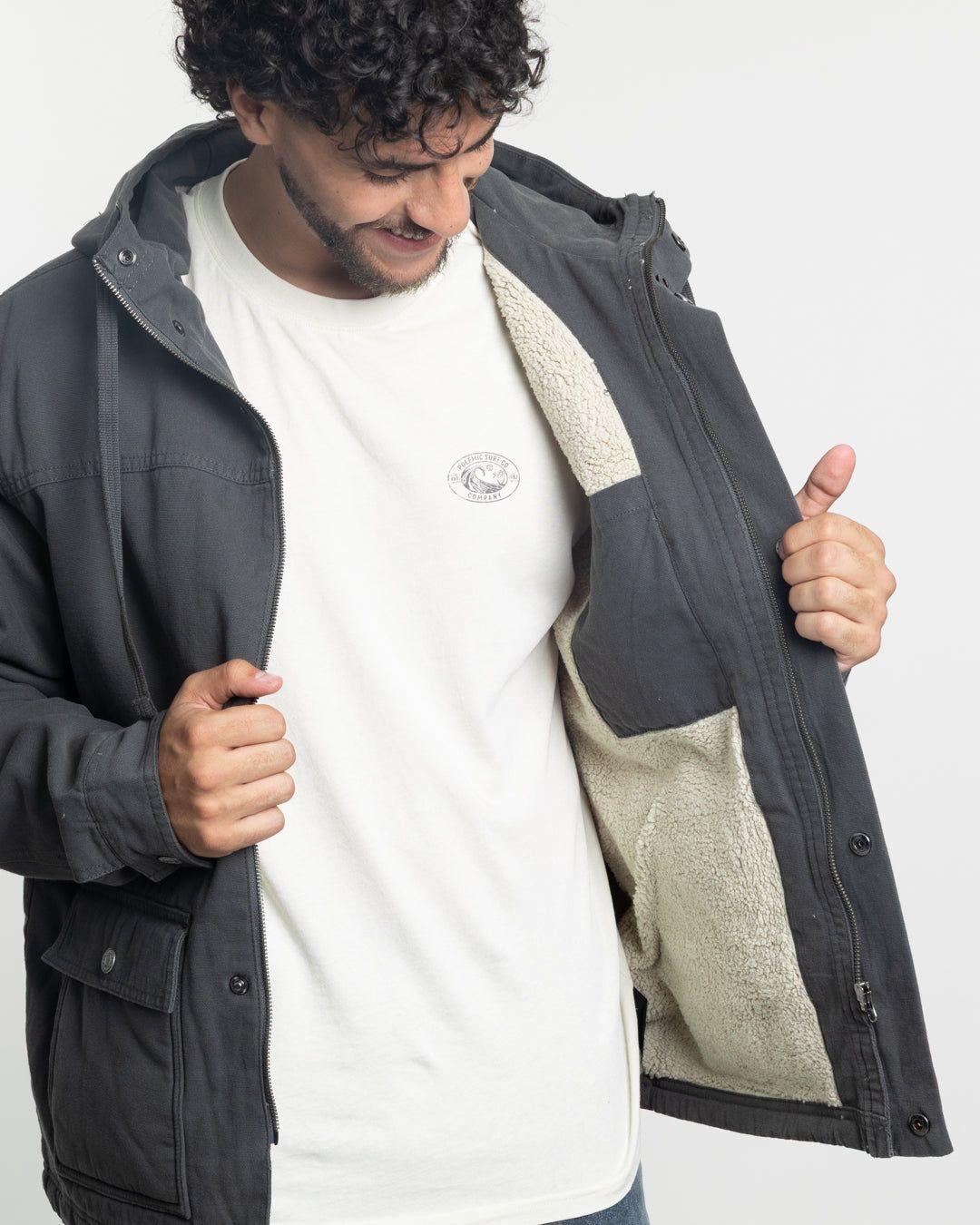 Chaqueta Canvas Hombre forrada en sherpa Gris Polemic-2