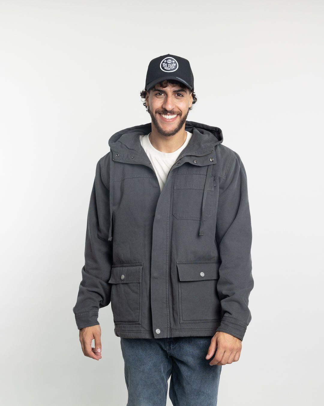 Chaqueta Canvas Hombre forrada en sherpa Gris Polemic-3