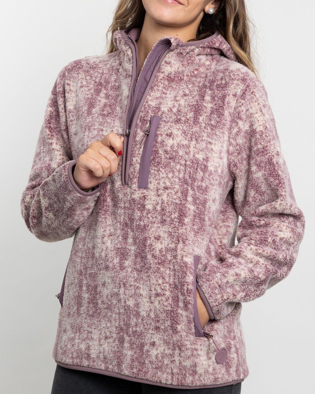 Poleron mujer Polar estampado Sherpa medio cierre Burdeo Polemic-2