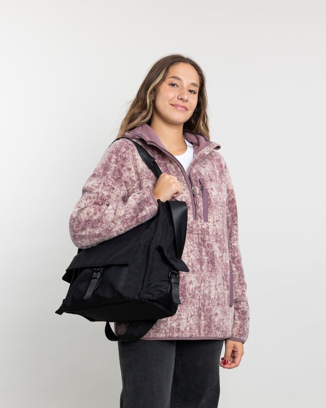 Poleron mujer Polar estampado Sherpa medio cierre Burdeo Polemic-4