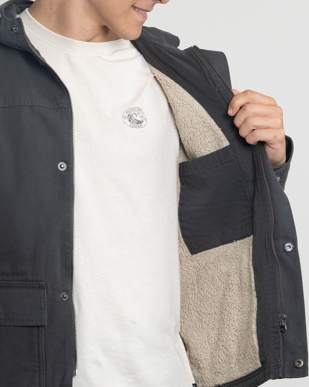 Chaqueta Canvas niño forrada en sherpa Gris Polemic-3