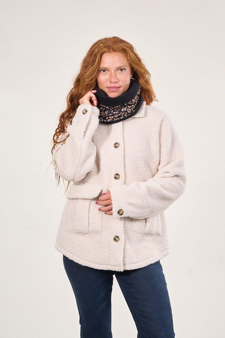 Sobrecamisa sherpa con bolsillos cargo Crudo mujer Polemic-4
