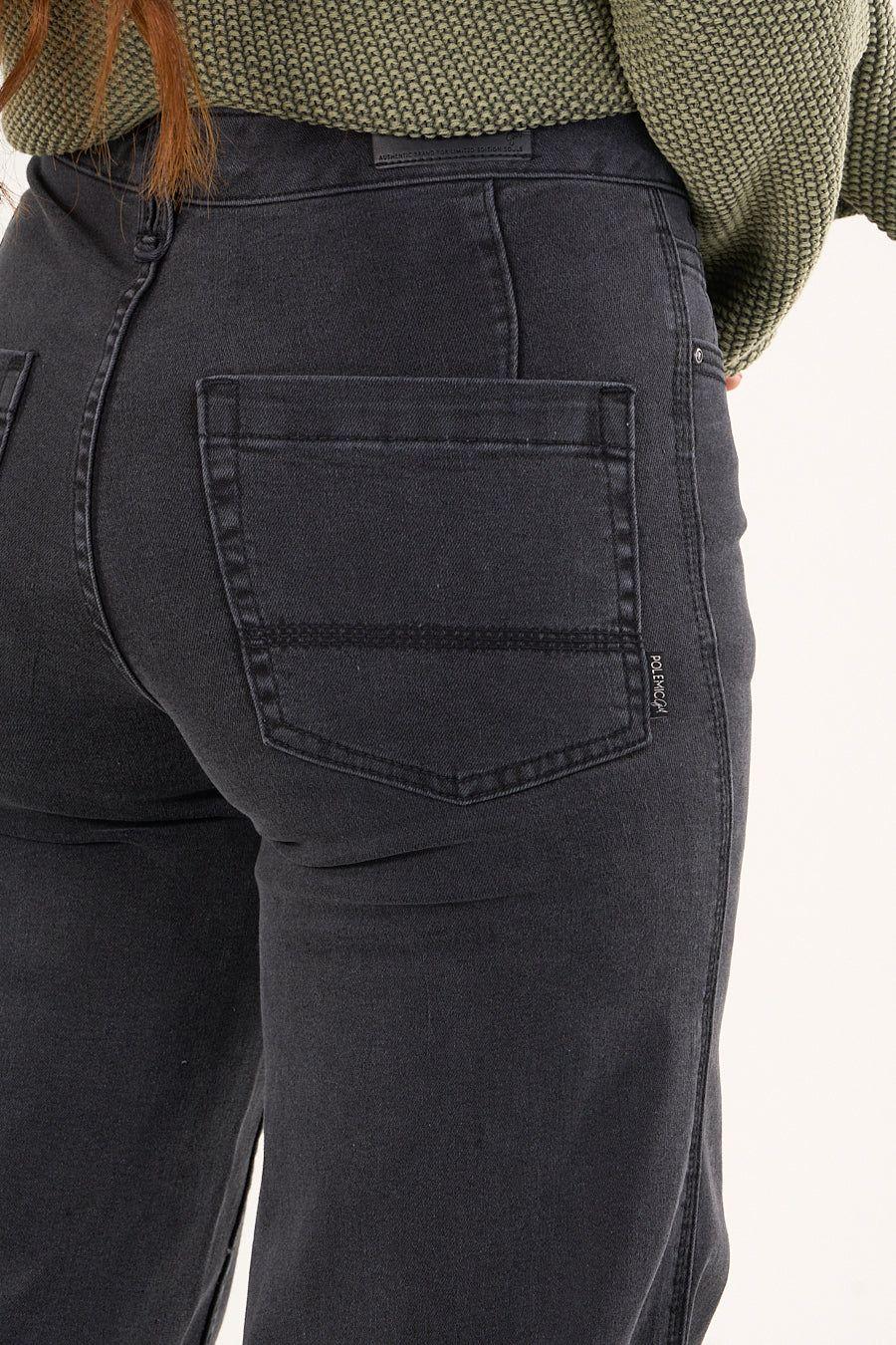 Pantalon Denim wide leg Negro VW4723 Mujer Polemic-4